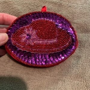 Red hat Society Coin Purse Beaded, Sequined in Red & Purple